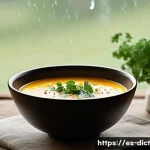 Home 19 우울증을 위한 간편식 만들기 - **Prompt:** A cozy, serene scene featuring a steaming bowl of creamy vegetable soup, artfully garnis...