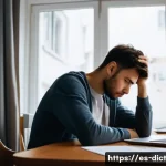 Home 18 우울증 완화에 효과적인 비타민 B군 - **Prompt:** A young adult, looking slightly overwhelmed and fatigued, sits at a desk with a laptop o...