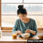 Home 16 우울증 완화에 도움이 되는 미숫가루 활용법 - A cozy and bright kitchen scene featuring a South Korean woman in casual comfortable clothing prepar...