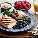 Home 20 우울증 환자를 위한 식사 대체품 - A vibrant, detailed still life composition of a healthy Mediterranean-inspired breakfast spread feat...