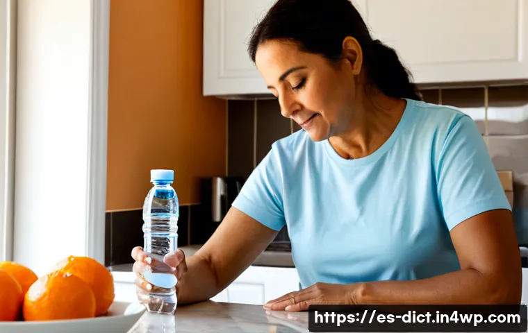 Home 17 우울증 환자에게 필요한 수분 섭취 방법 - Photorealistic morning wellness scene in a bright Spanish-speaking household kitchen, a middle-aged ...